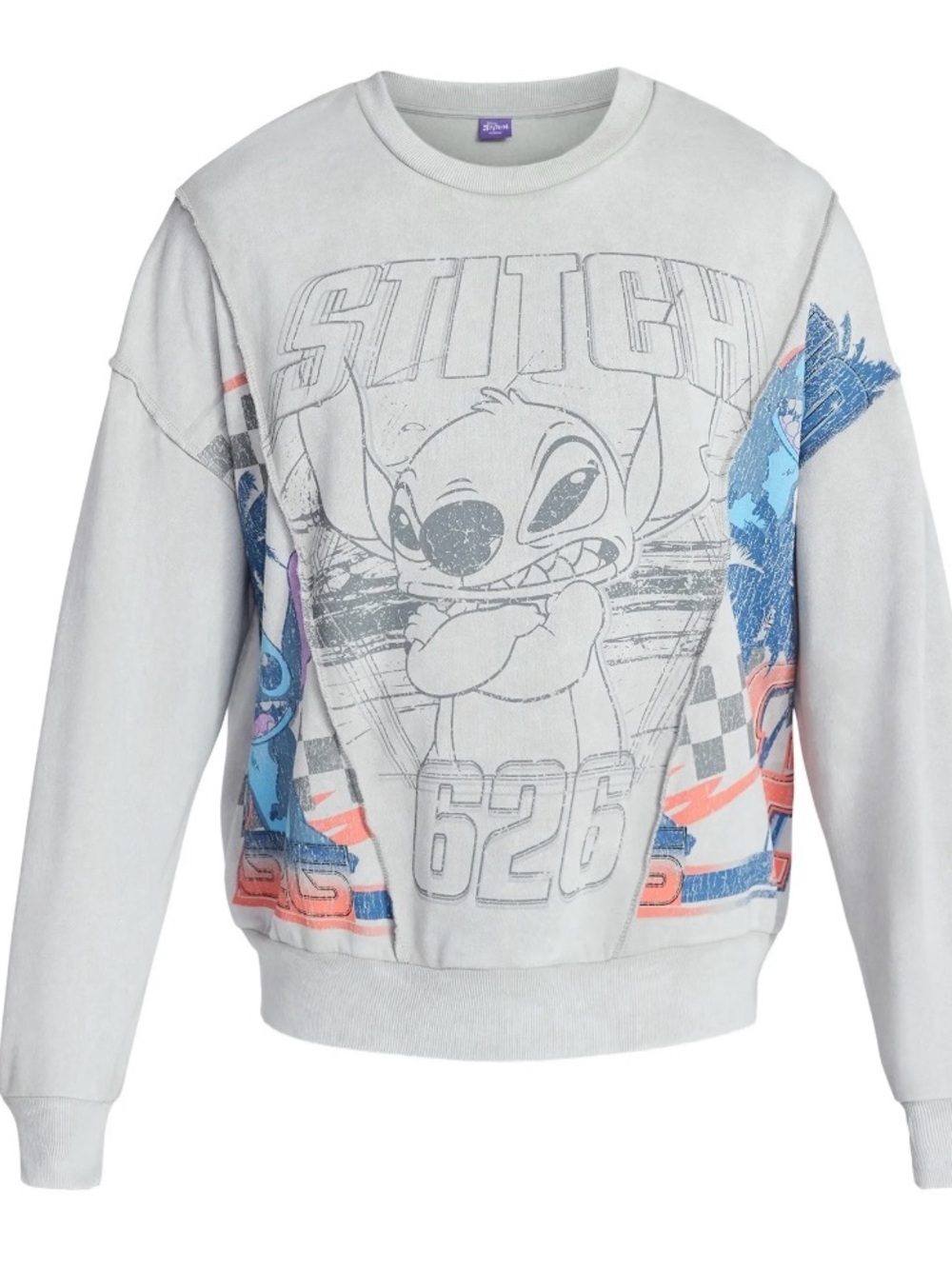 Disney Stitch 626 Crewneck Sweatshirt Gray Graphic Pullover Men’s XS NWT